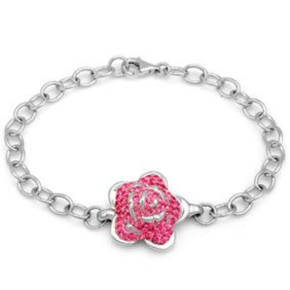 DESIGNER ROMANTIC ROSE PURPLE CRYSTALS SOLID .925 STERLING SILVER BRACELET**NEW!